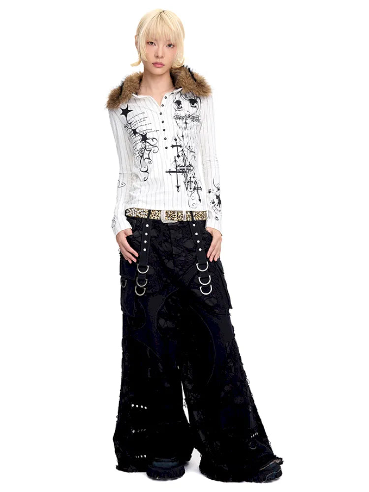 Fur Collar Long-Sleeve Polo Shirt【s0000014091】