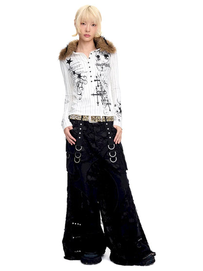 Fur Collar Long-Sleeve Polo Shirt【s0000014091】