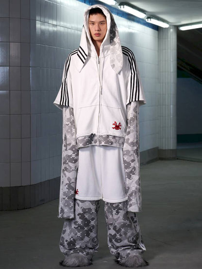 Skull Print Puff Sleeve Rabbit Ear Hoodie Jacket【s0000014419】