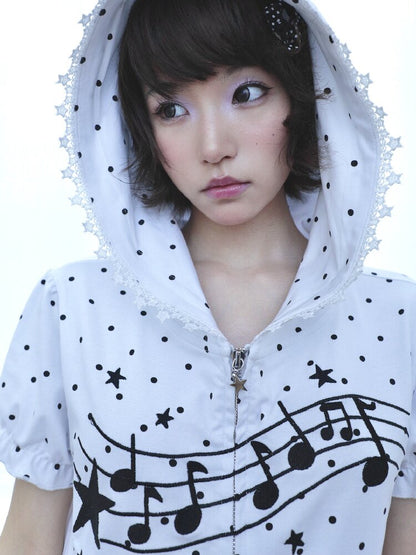 Notes Polka Dot Hooded Cardigan【s0000016547】