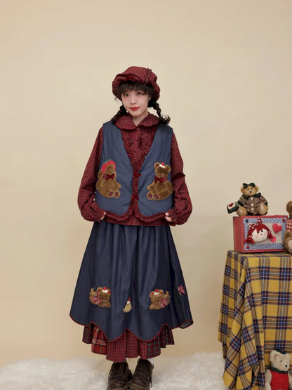 Teddy bear embroidered denim skirt【s0000014176】