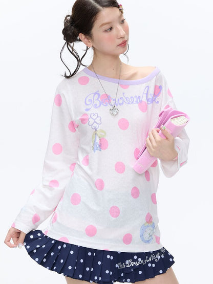 Polka Dot Stripe Long Sleeve Top【s0000016397】