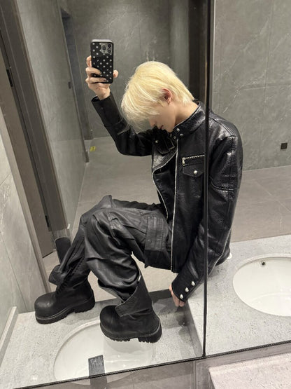Armor Stand Collar Leather Zip Jacket【s0000018199】