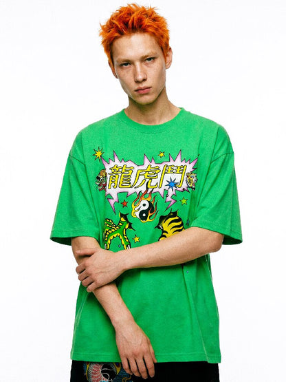 Dragon Tiger Print Oversized T Shirt【s0000017110】