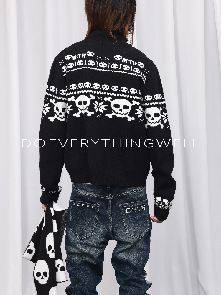 Skull Jacquard Turtleneck Zip Cardigan【s0000019121】