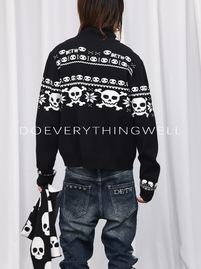 Skull Jacquard Turtleneck Zip Cardigan【s0000019121】