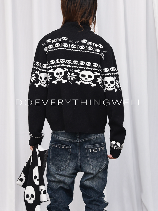 Skull Jacquard Turtleneck Zip Cardigan【s0000019121】