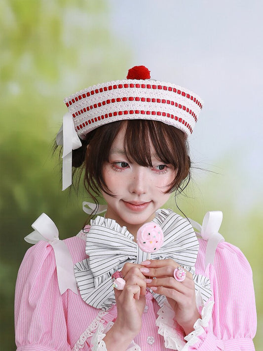 Pink Striped Navy Lolita Hat【s0000016557】