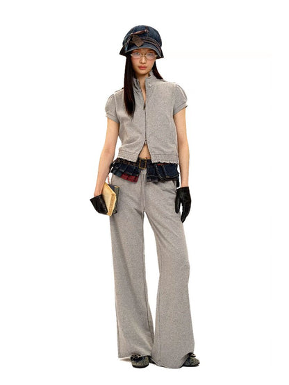 Suede Lace Hem Cardigan Slacks【s0000016429】