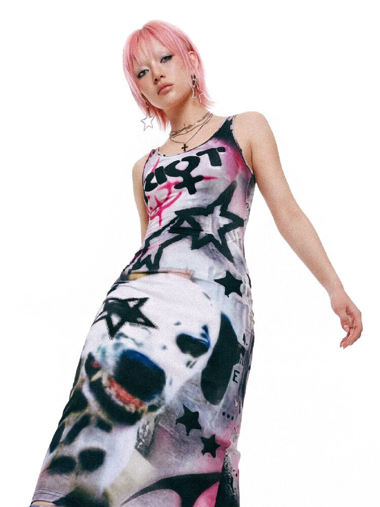 Original Graffiti Slim Vest Dress【s0000017402】