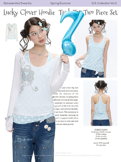 Mint Polka Dot Vest Two Piece Top【s0000016401】