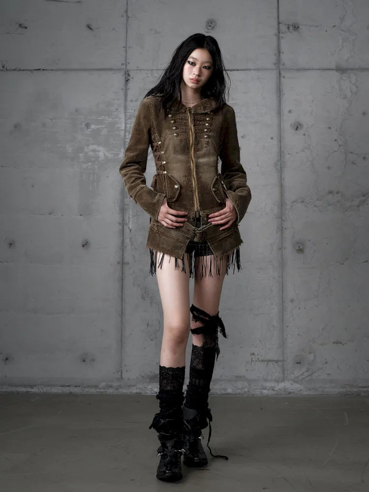 Corduroy Detachable Slim-Fit Hooded Jacket【s0000013952】