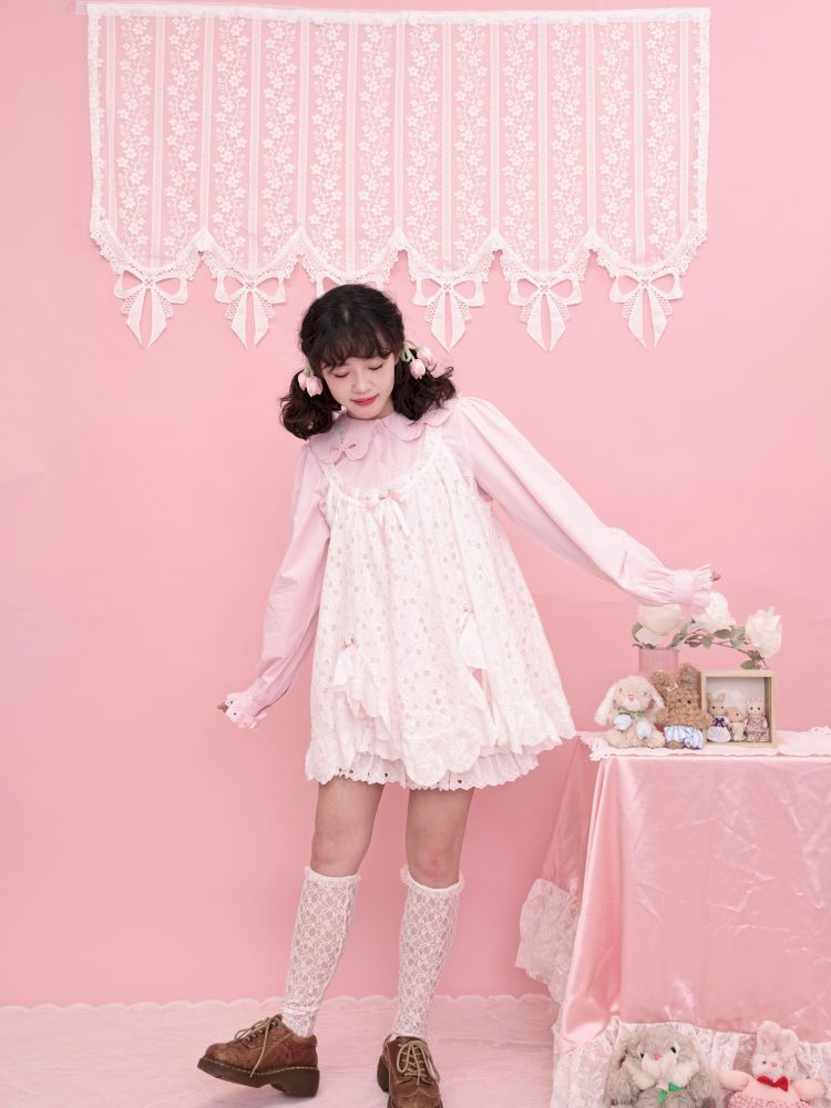 Doll Collar Zipper Neck Pink Lace Blouse【s0000013492】