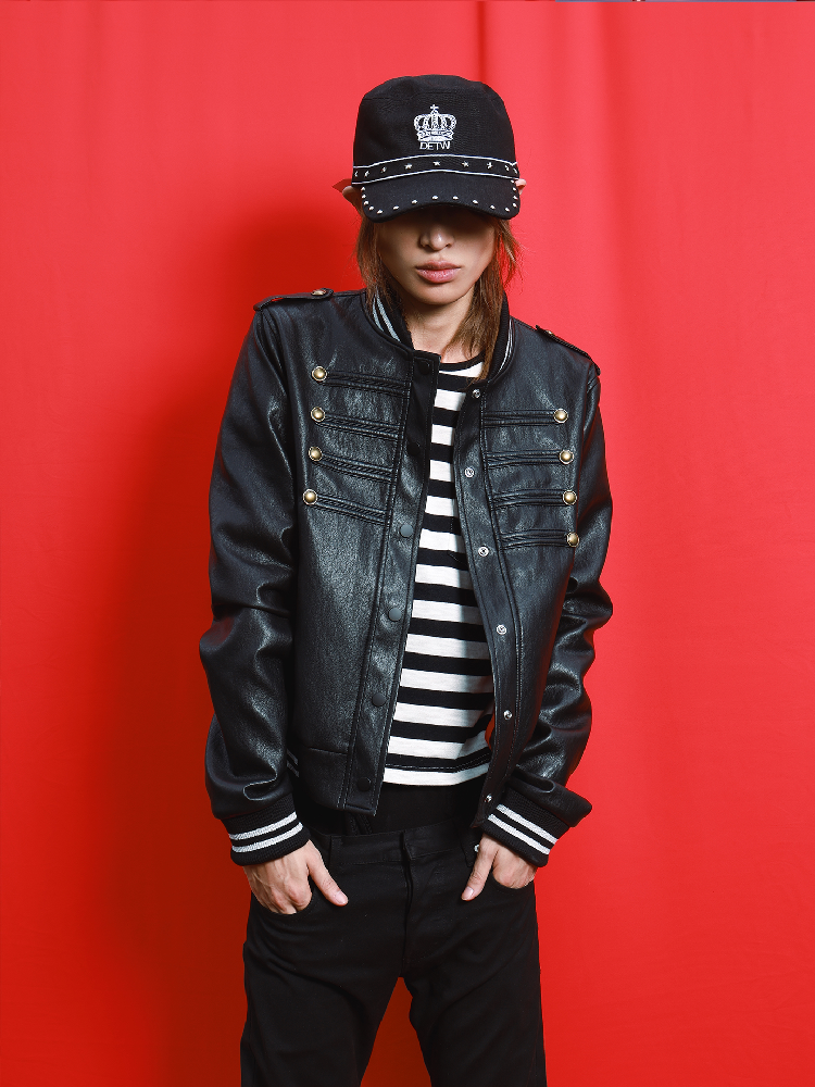 Dark Print Cropped Double Breasted Faux Leather Jacket【s0000019105】