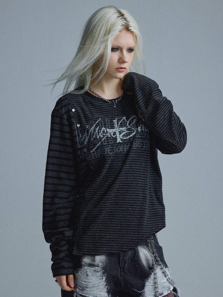 Black-Gray Striped Rivet Top【s0000018549】