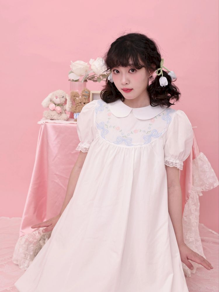 Neck Wreath Bow Embroidered Dress【s0000013491】
