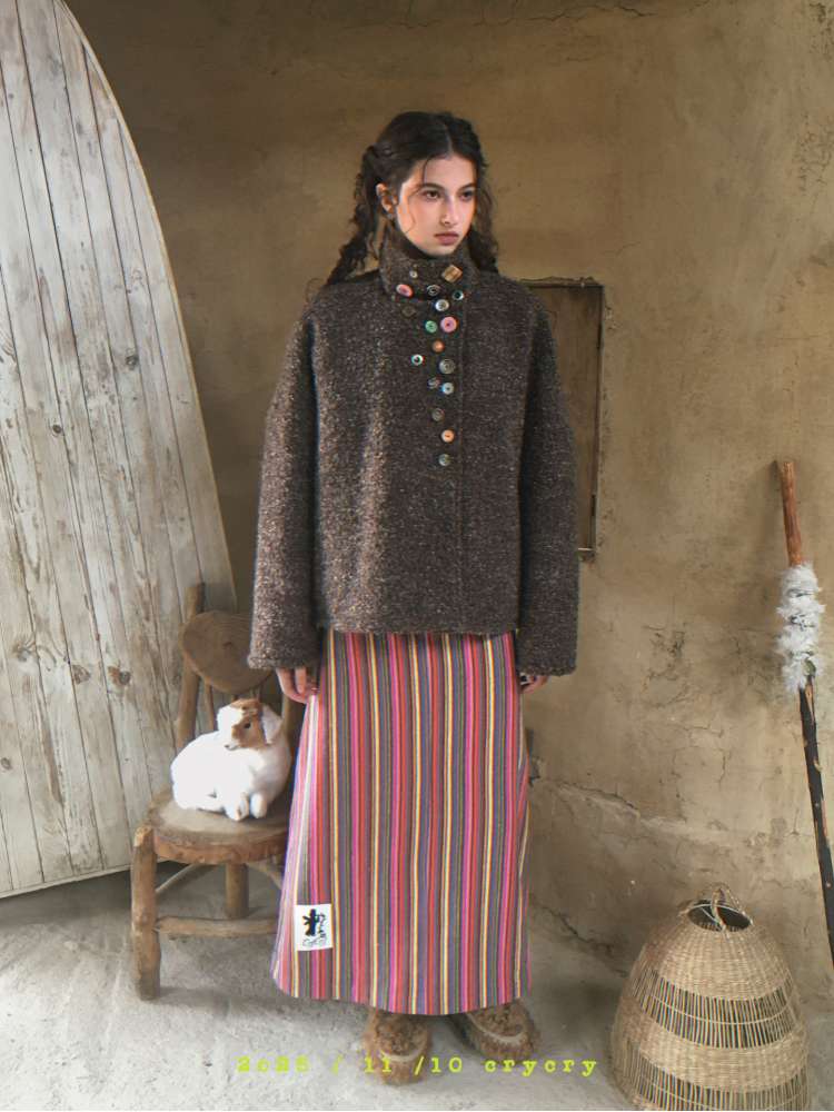 Brown Woolen Loose Button Coat【s0000014896】