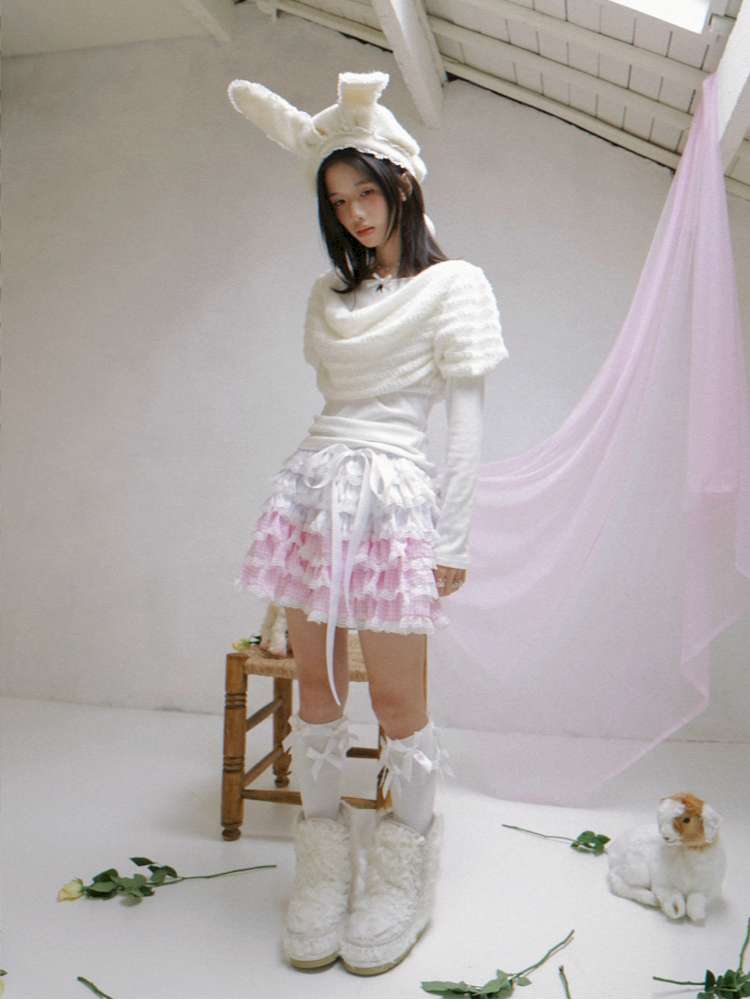 Draped Collar Bow Knitted Two-Piece Top【s0000014938】