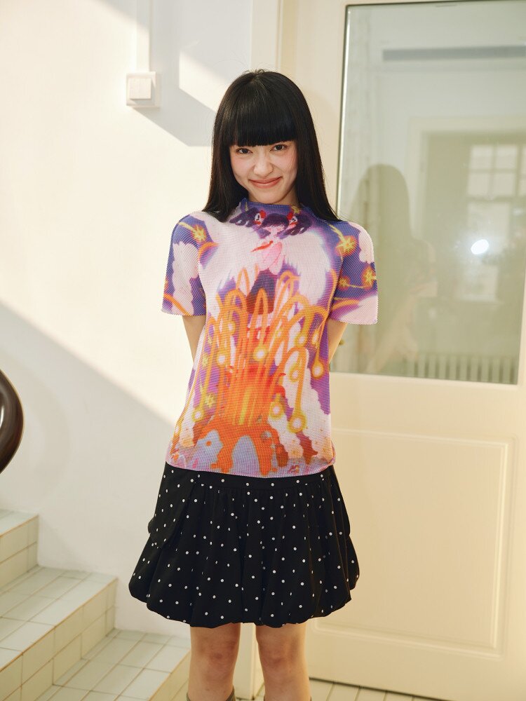 Star Volcano Pleated Stretch Top T-Shirt【s0000018696】