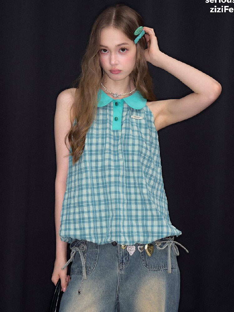 Summer Plaid Doll Collar Vest Top【s0000017153】