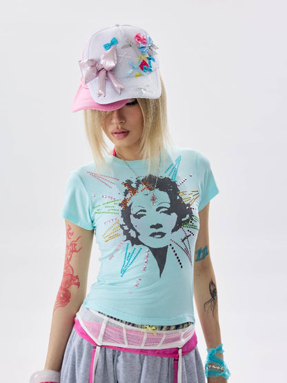 Detachable Hem Rhinestone T Shirt【s0000017637】