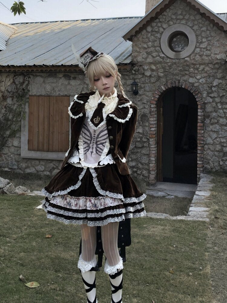 Vintage Brown Velvet Lace Blazer【s0000015616】