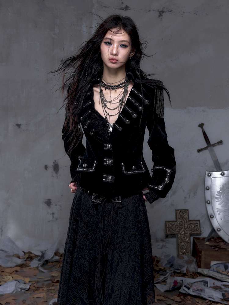 Waist-Defining Flocked Suit Jacket【s0000014458】