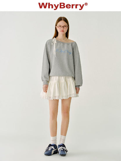 Lace Ribbon Sweatshirt Raglan Top【s0000011980】