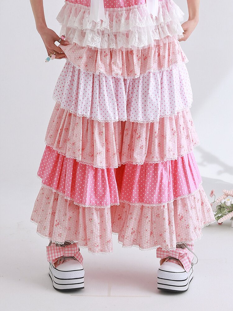 Pink Polka Dot Cake Skirt Pants【s0000016553】