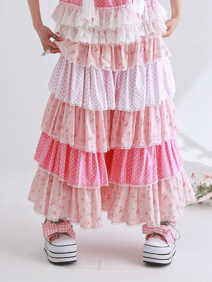 Pink Polka Dot Cake Skirt Pants【s0000016553】