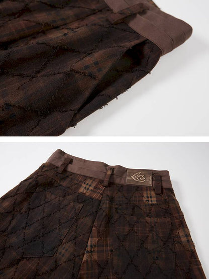 Textured straight leg loose plaid trousers【s0000014384】