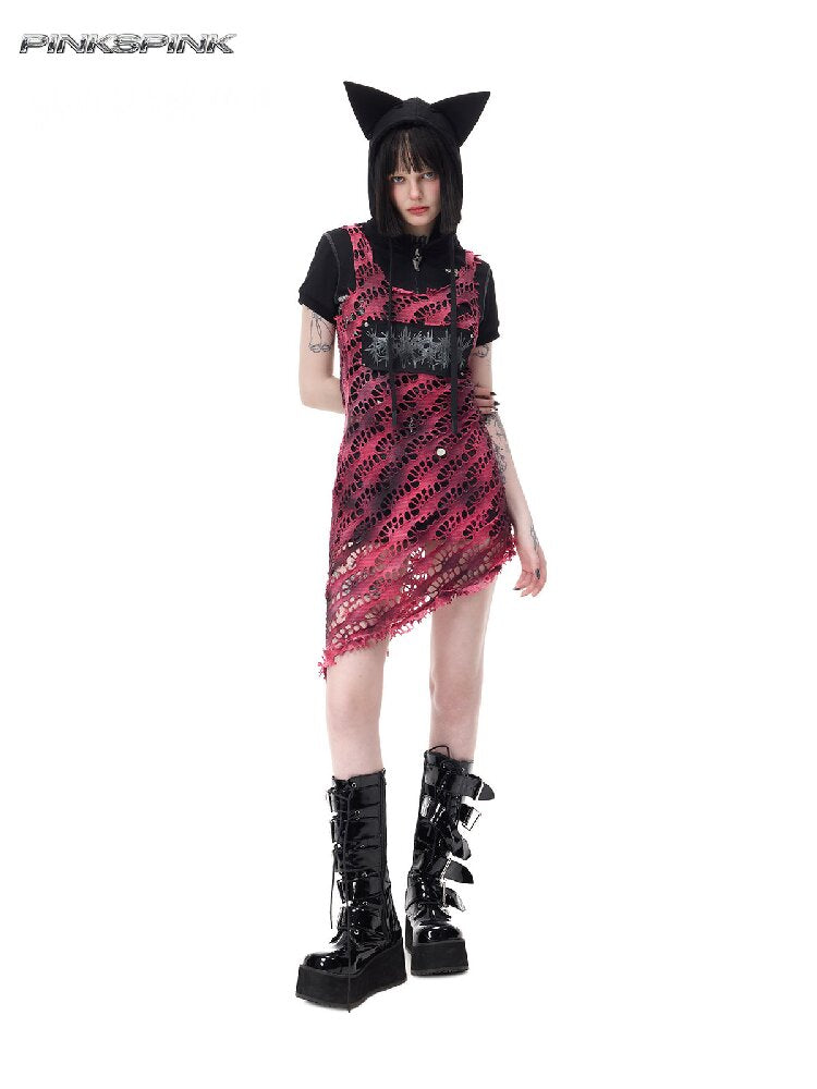 Riveted Applique Mesh Irregular Dress【s0000017715】