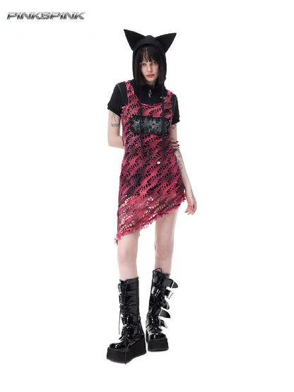 Riveted Applique Mesh Irregular Dress【s0000017715】
