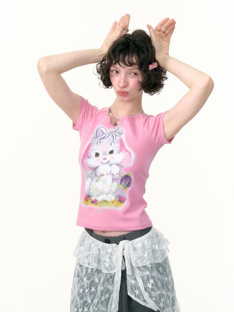 Small u neck short sleeve t-shirt【s0000013379】