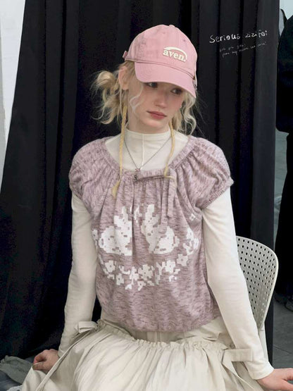Rabbit Print Doll Knitted Top【s0000015430】