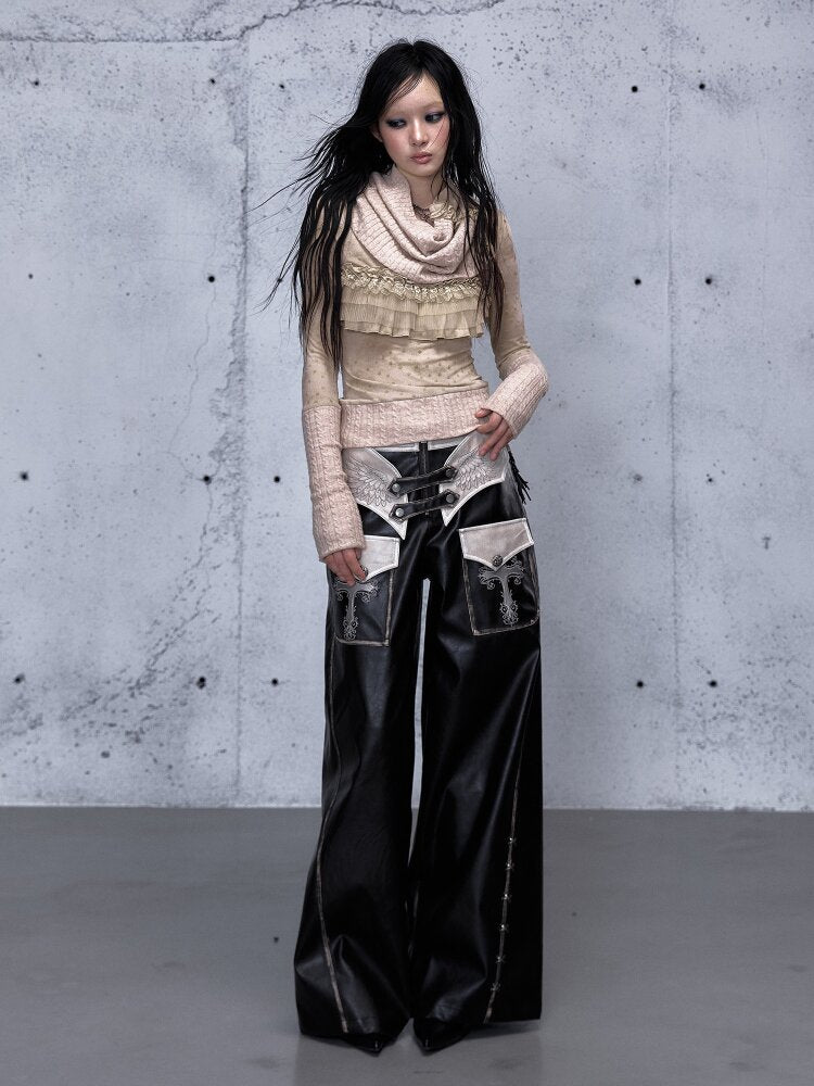 Fake Two Pieces Leather Trousers【s0000015542】