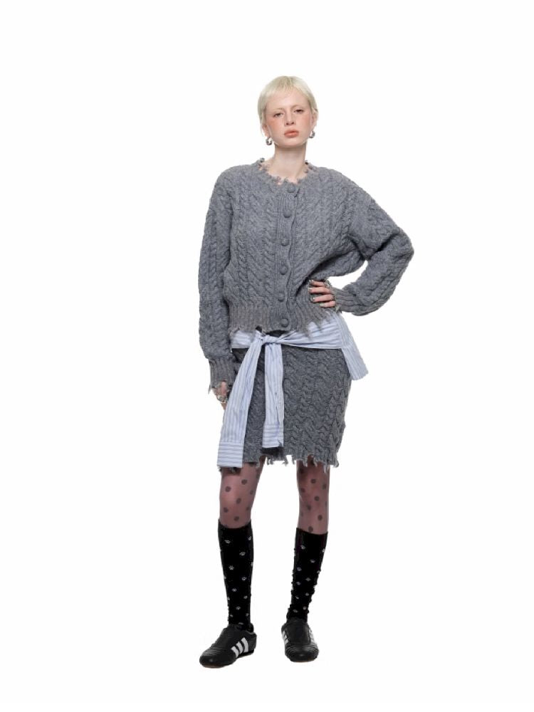 Twisted Flower Knit Cardigan Halter Skirt Set【s0000011570】