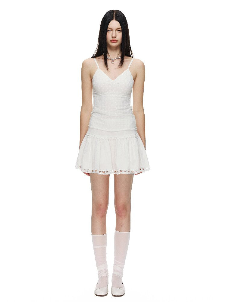 White Textured Lace Puffy Skirt【s0000015871】