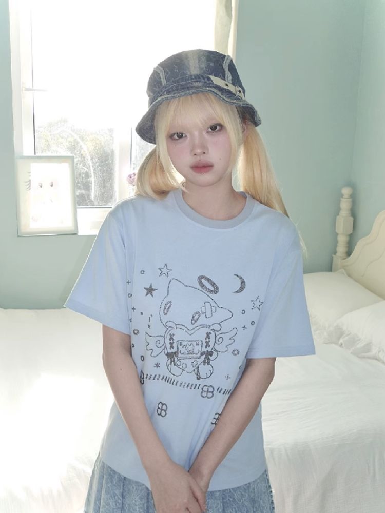 Angel Cat Short Sleeve T-Shirt【s0000012200】