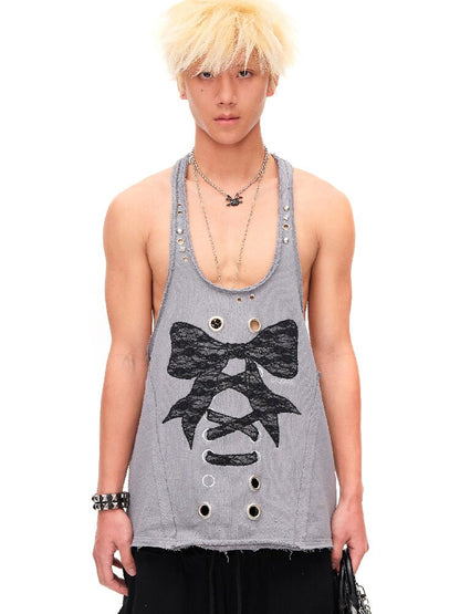 Lace Bow Rivet Distressed Vest【s0000016496】