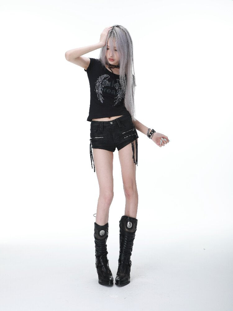 Brushed Wax Multi-Zip Tassel Shorts【s0000017147】