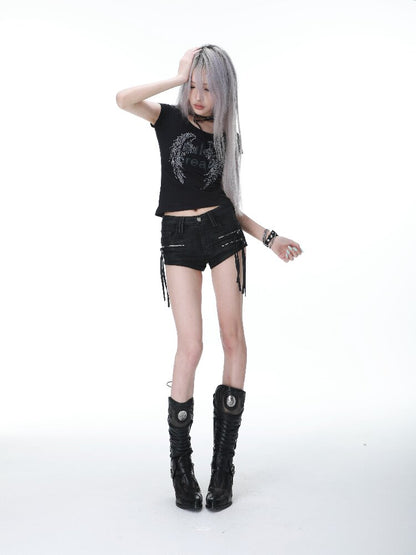 Brushed Wax Multi-Zip Tassel Shorts【s0000017147】