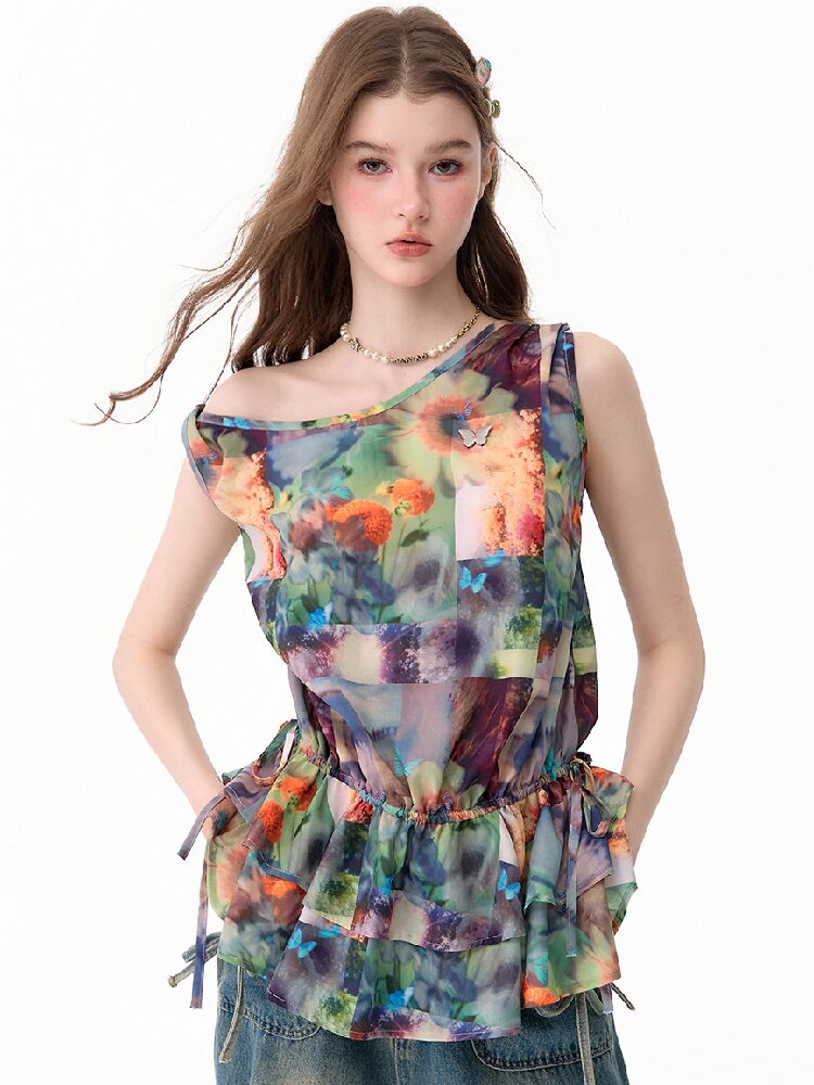 Summer Ruffle Oil Painting Vest【s0000017748】
