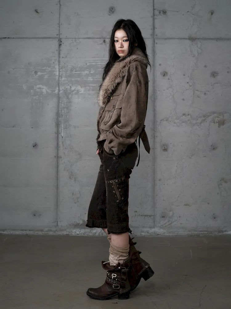 Plaid functional distressed dirty jacket【s0000014114】