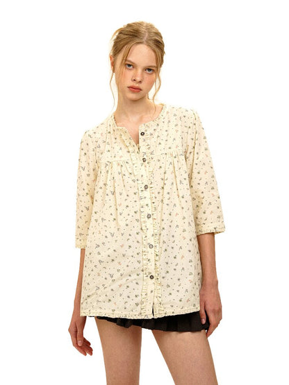 Hand Painted Floral Lace Shirt【s0000017933】