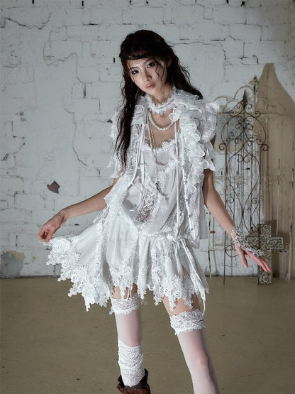 Ruffle Bead Patchwork Chiffon Shirt【s0000016981】