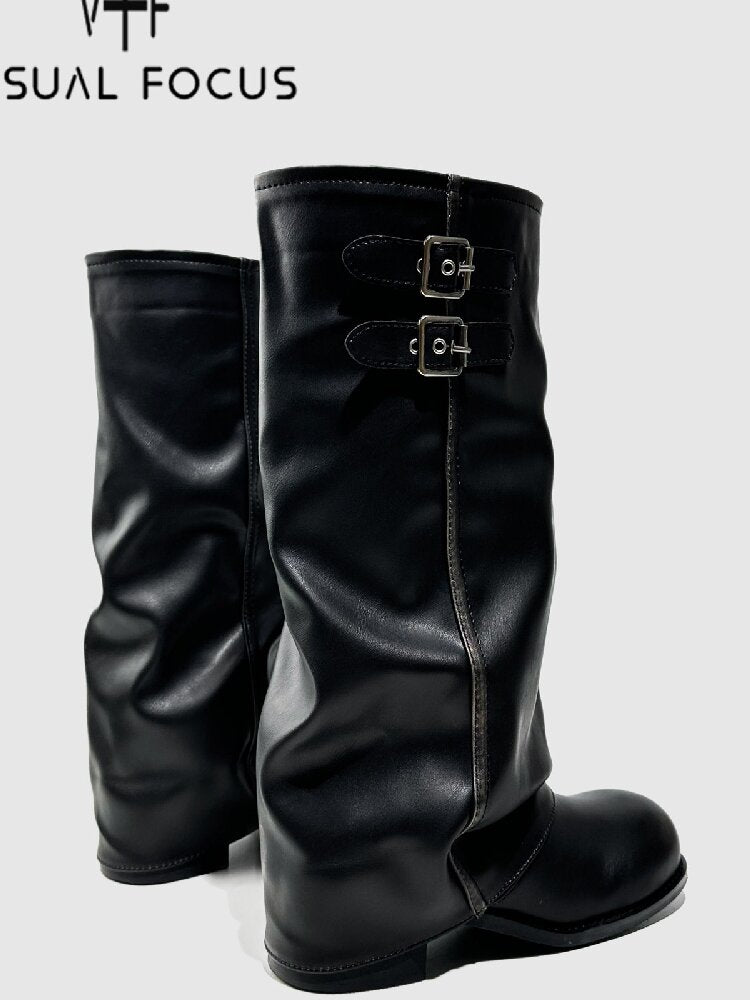 Pleated Belt Buckle Knight Boots【s0000015721】
