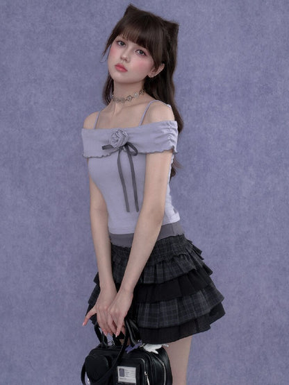 Rose Rainfall Off-the-Shoulder Top【s0000017270】