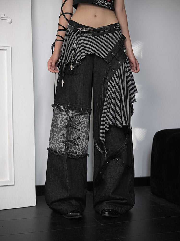 Striped Patchwork Wide Leg Jeans【s0000018182】