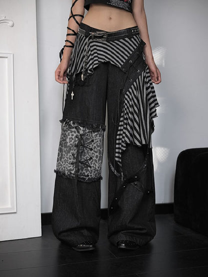 Striped Patchwork Wide Leg Jeans【s0000018182】
